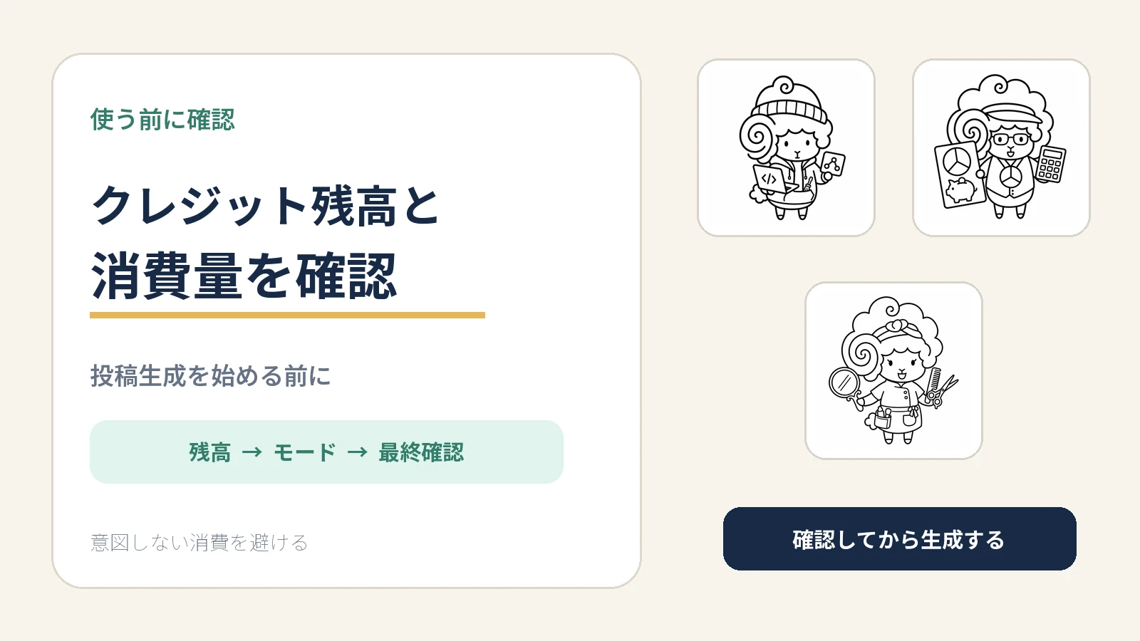 投稿生成前にクレジット残高と消費量を確認する|SebaschaNSの使い方