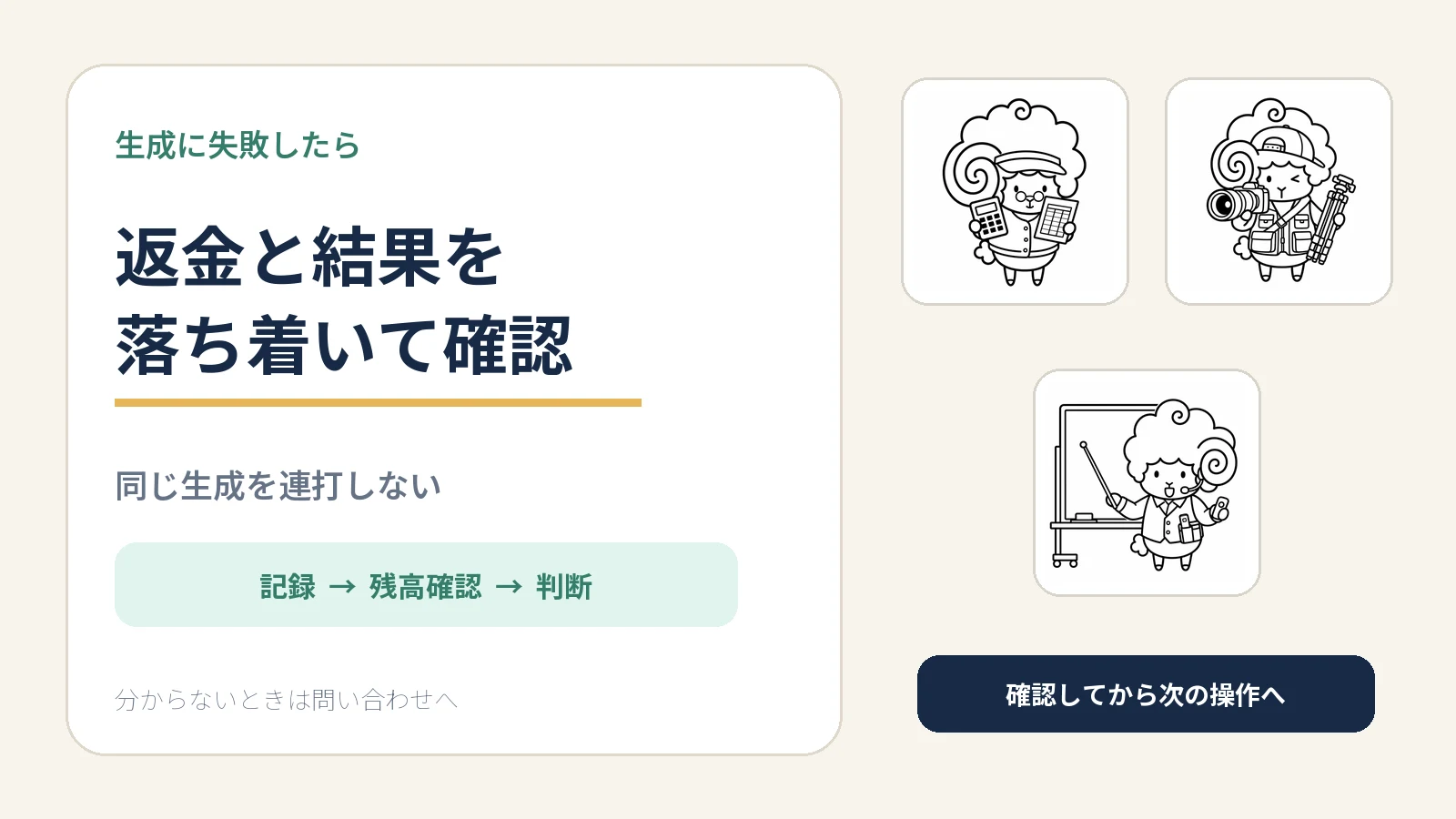 生成に失敗したとき、クレジット返金と結果を確認する|SebaschaNSの使い方