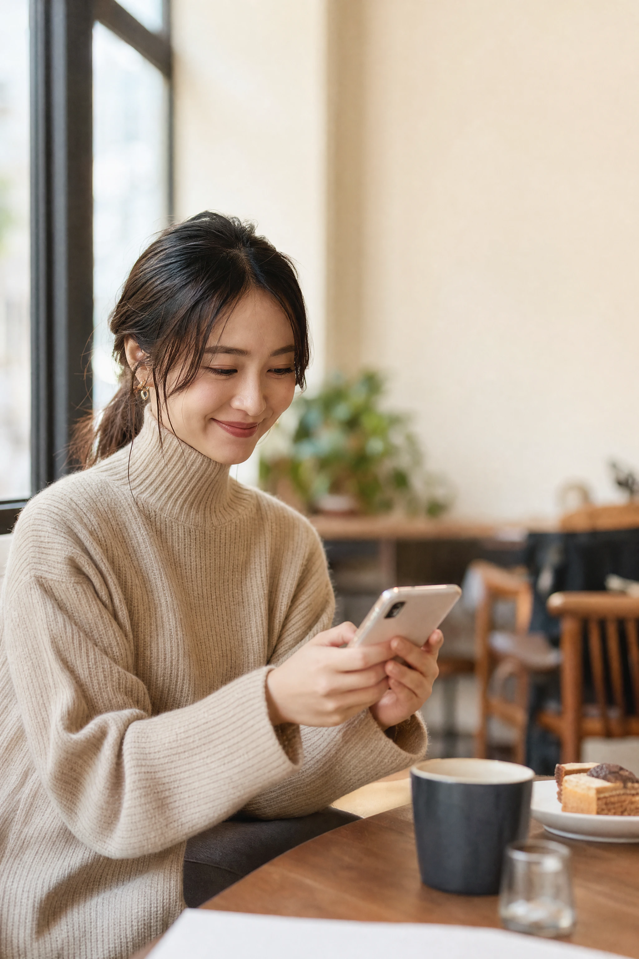 スマホで投稿を確認する様子